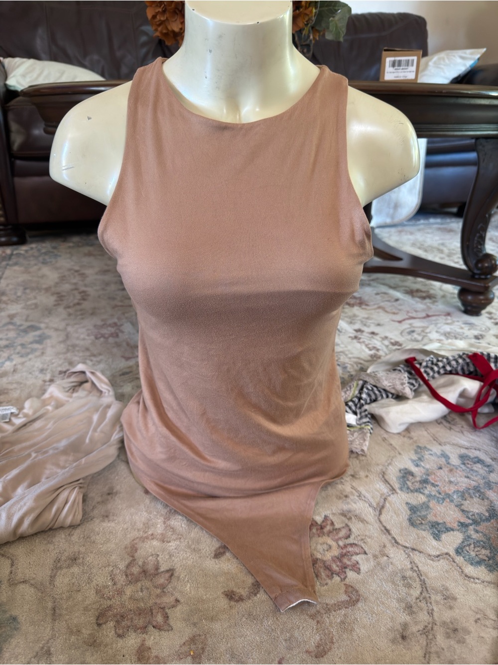 bebe Sleeveless Asymmetric Hem Tank Top — Blush